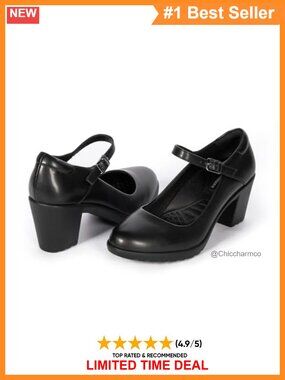 Mary Jane Vegan PU Leather Block Heel Pumps with Arch Support